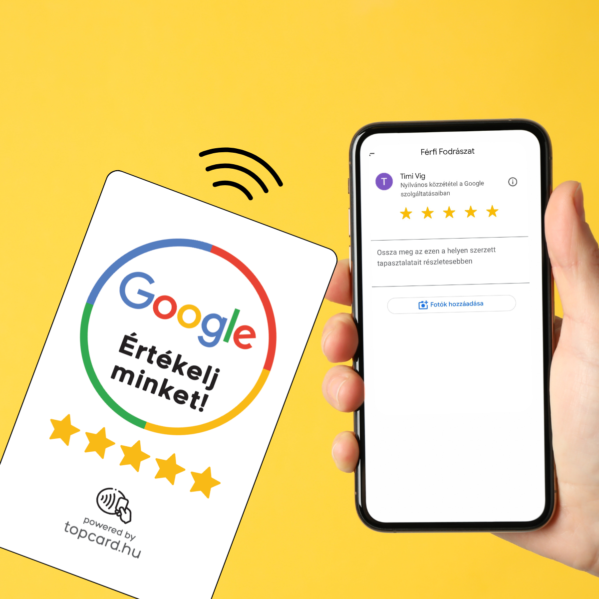 Google értékelésgyűjtő kártya kinézete